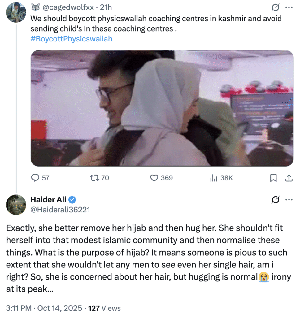 Kashmir girl trolled for hugging Physicswallah teacher