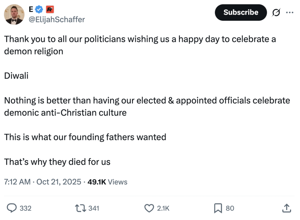 Christian Nationalists heartbroken and angered by 'Happy Diwali' wishes
