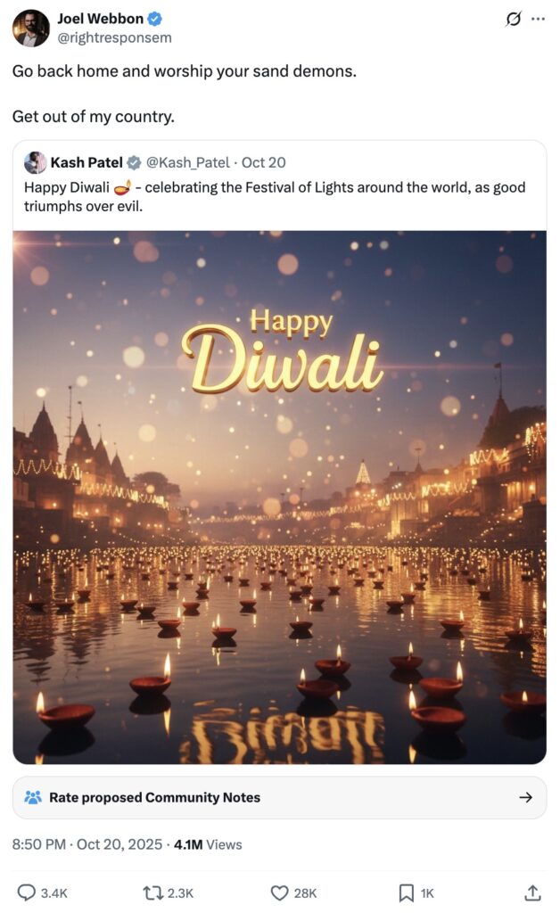 Christian Nationalists heartbroken and angered by 'Happy Diwali' wishes