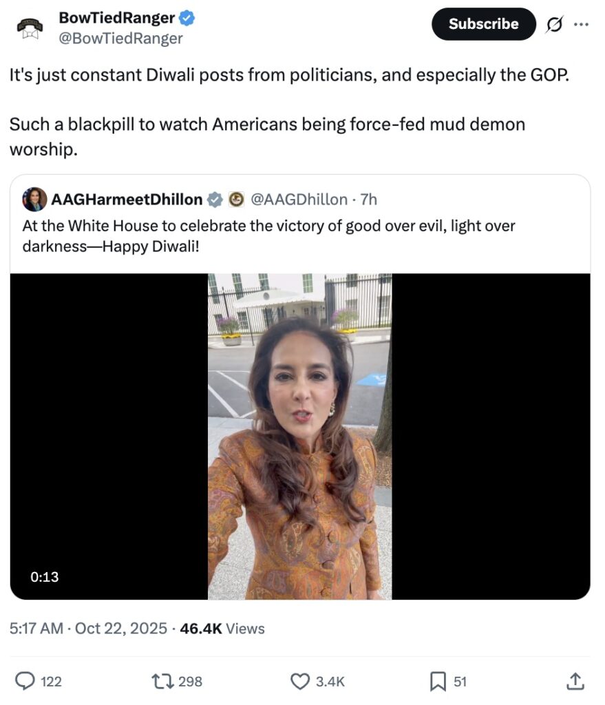 Christian Nationalists heartbroken and angered by 'Happy Diwali' wishes