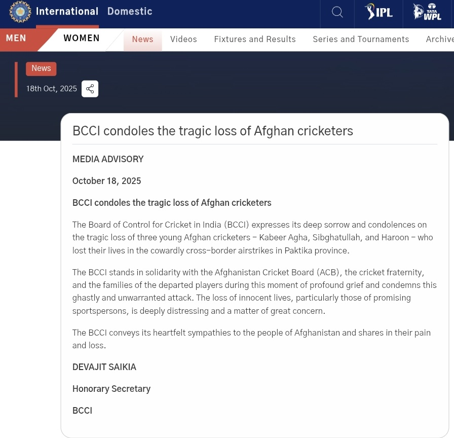 BCCI, ICC mourn death of Afghanistan cricketers