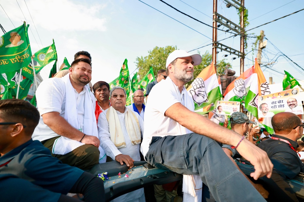 Rahul Gandhi with Tejashvi Yadav during 'Vote Adhikar Yatra' | Vote Chori